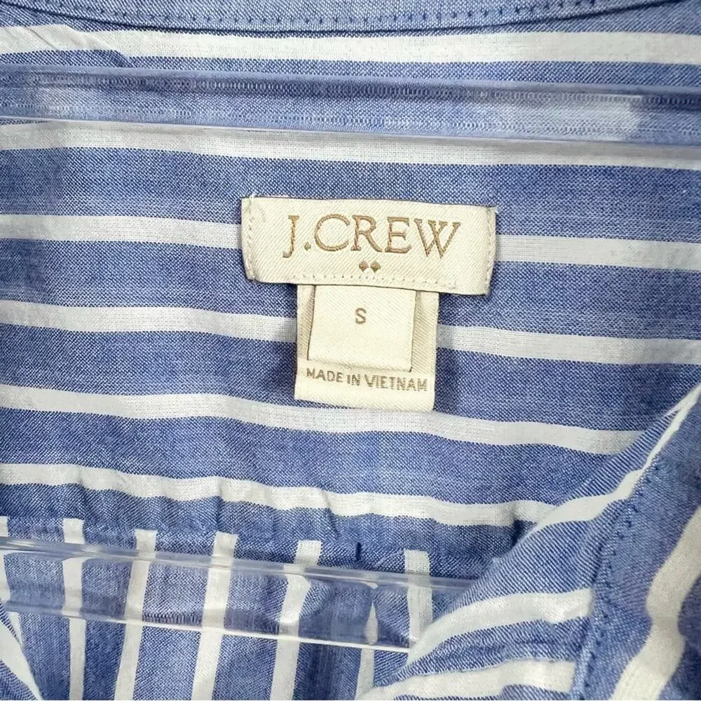 J. Crew Blue and White Striped Button Front Long Sleeve Shirt Size Small